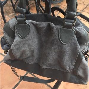 Grey leather and suede bag